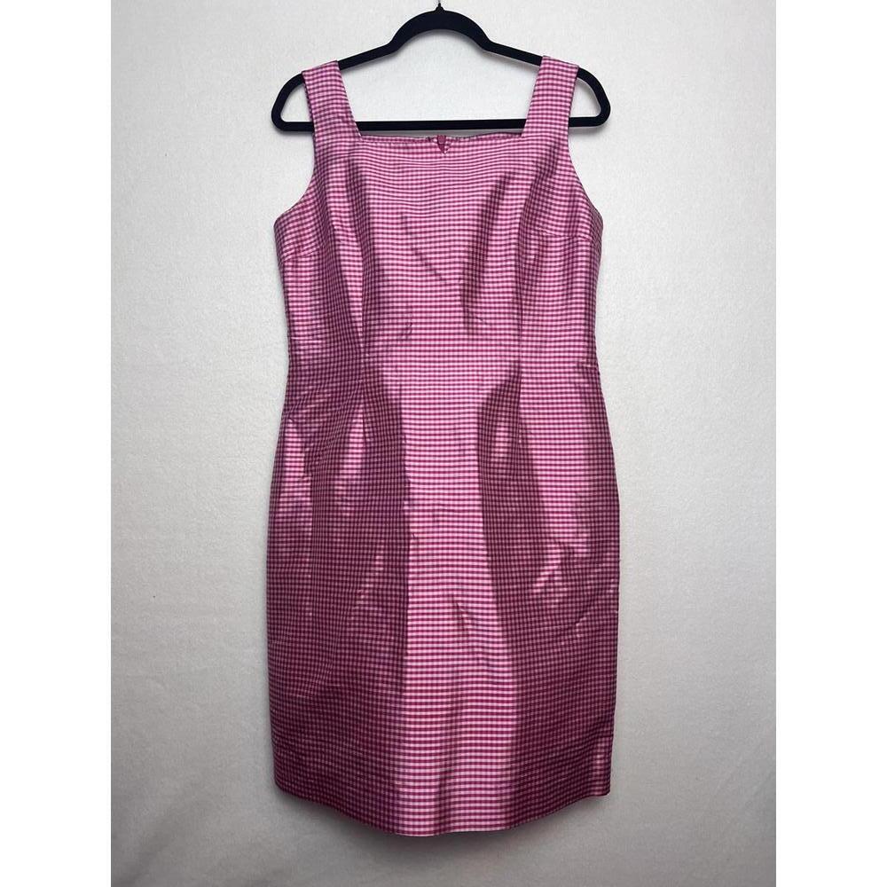 Jones New York Country Sleeveless Pink Gingham Silk Dress Size 10